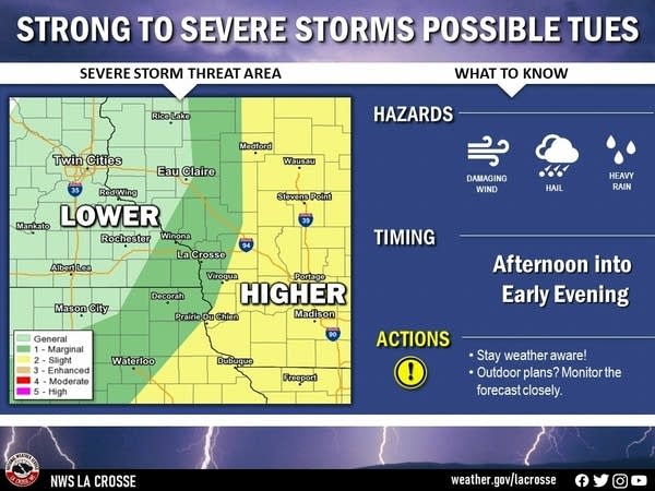 Severe weather risk areas into Tuesday