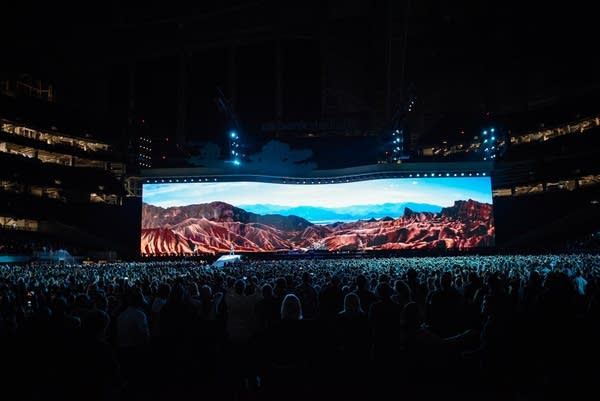 U2 performing onstage at U.S. Bank in Minneapolis on Sept. 8, 2017.