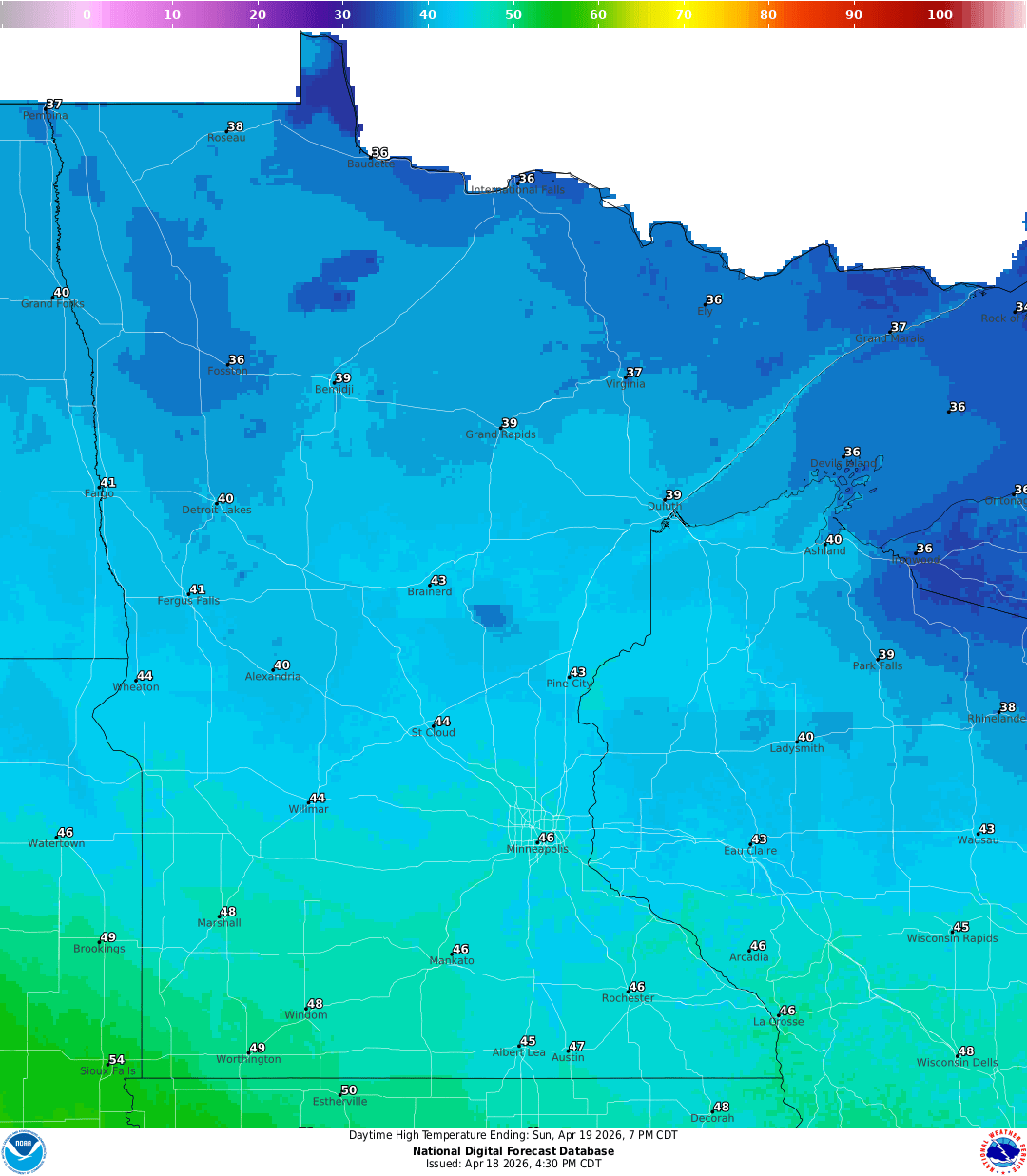 Highs for Sunday