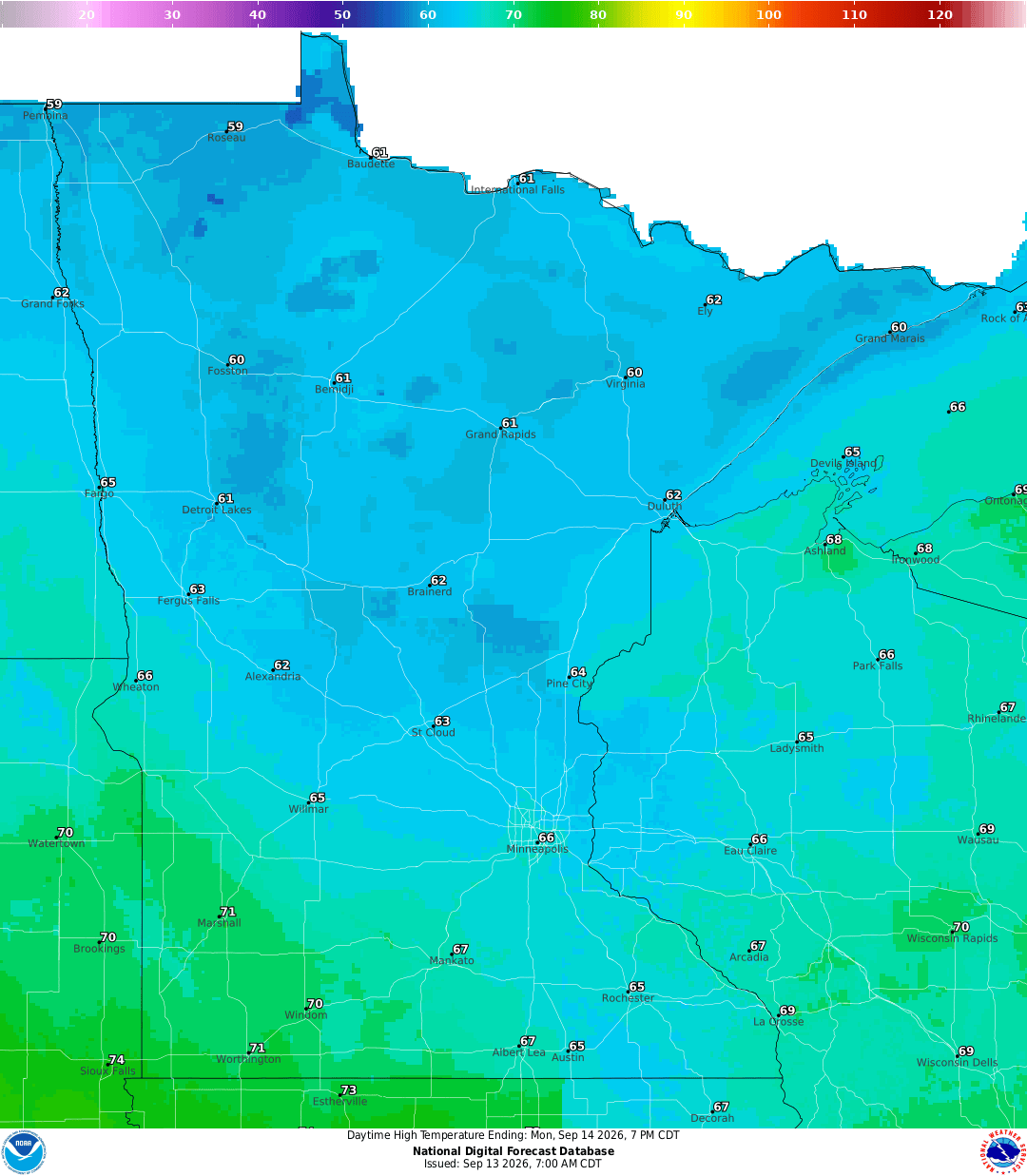 Highs for Monday