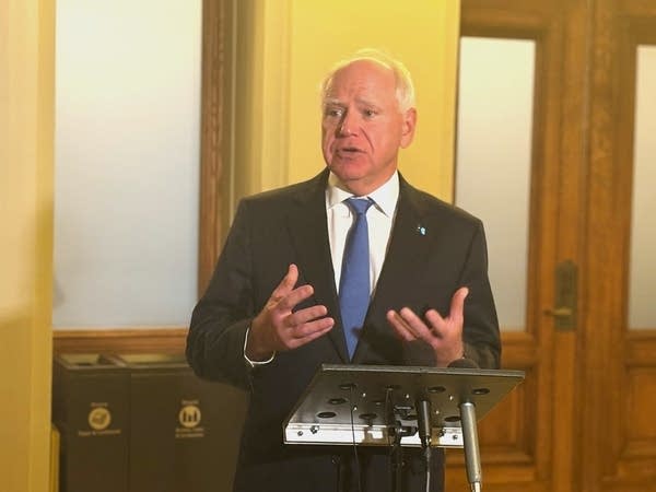 People speak at microphones