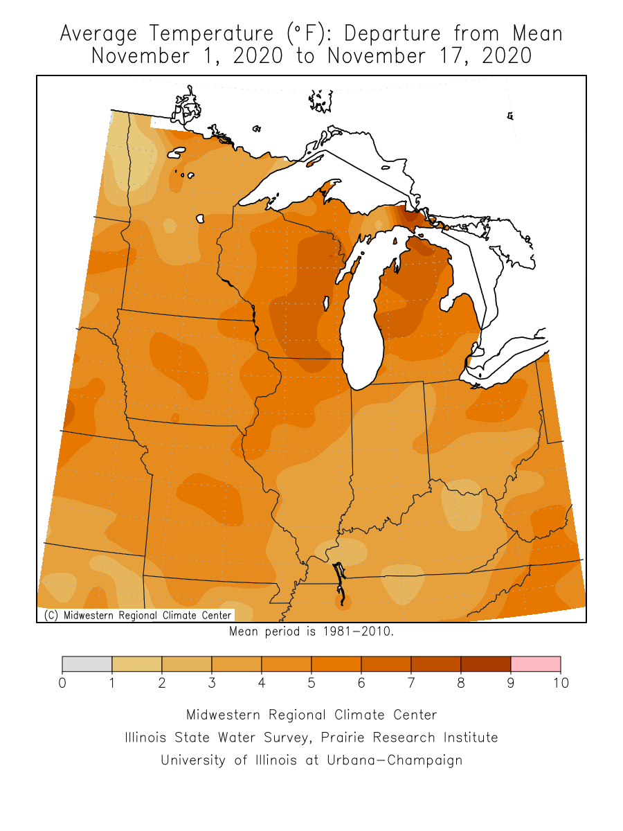 November temperature departure