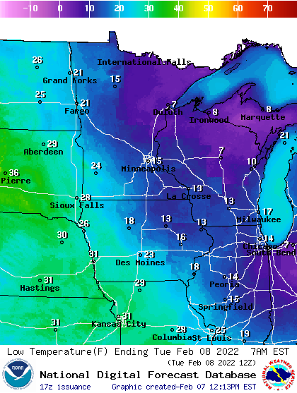 Lows Tuesday