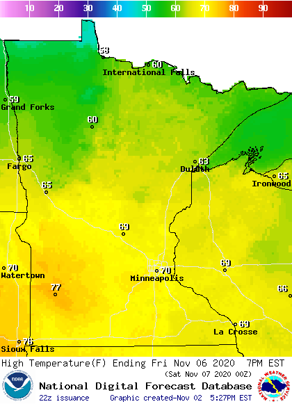 Forecast high temperatures Friday