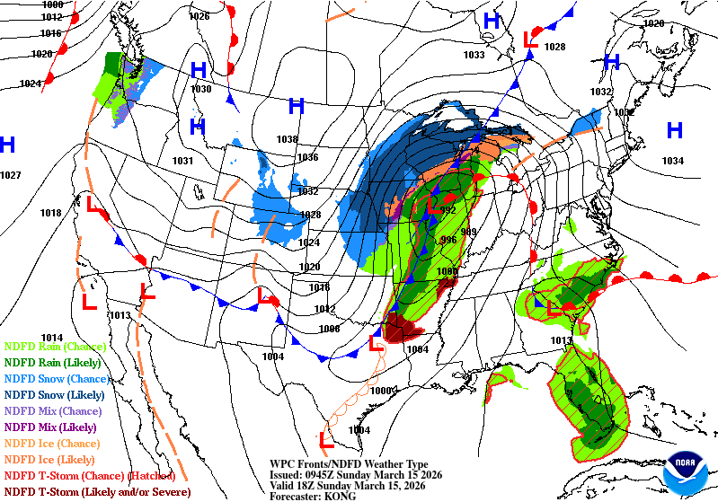 Surface analysis for Sunday 1 p.m.