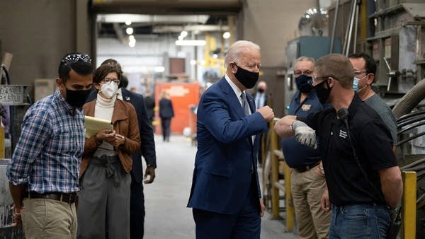 Then-presidential candidate Joe Biden visits an aluminum manufacturing facility in Manitowoc, Wis, on Sept. 21, 2020.