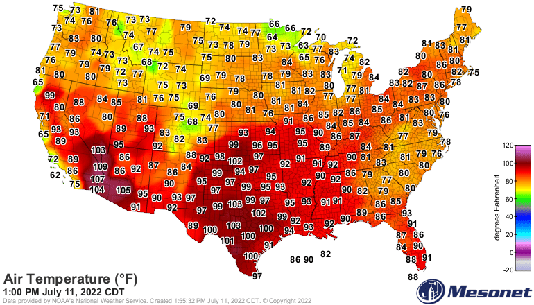 Temperatures Monday afternoon
