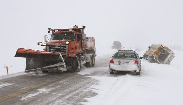 School bus in the ditch
