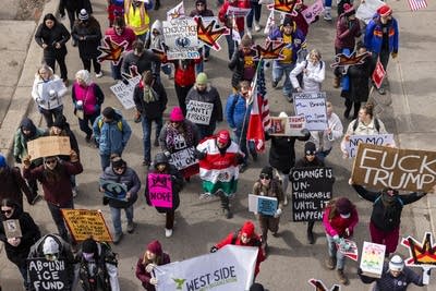 People march in a protest