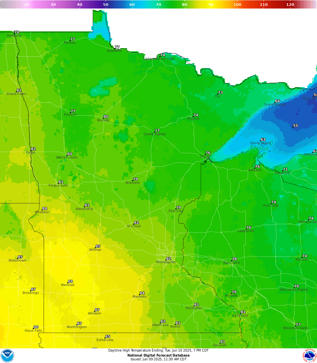 Highs for Tuesday