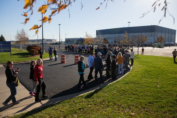 The line to get in stretches down the road.