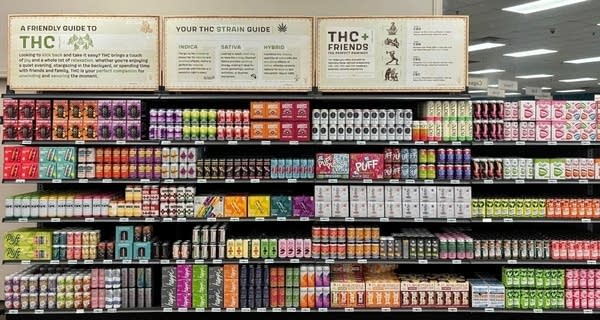 thc drinks lined up on shelves