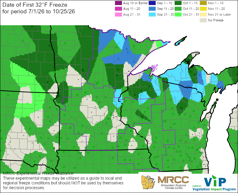 Date of first freeze for 2026