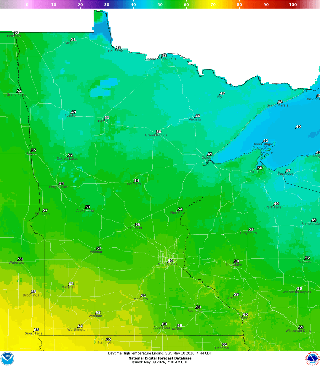 Highs for Sunday