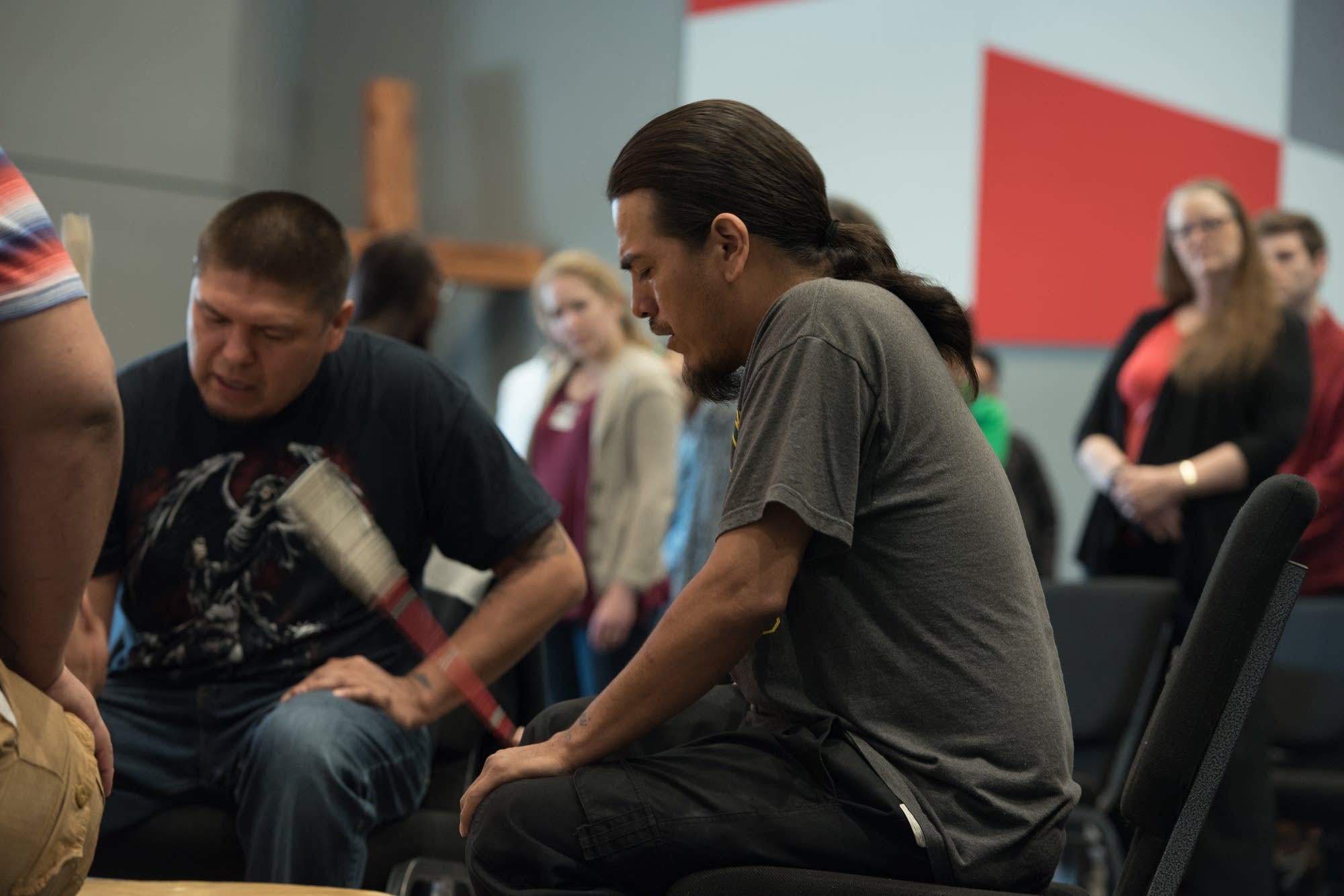 Galan Renville and Robert Renville of Sisseton, S.D., drum and sing.