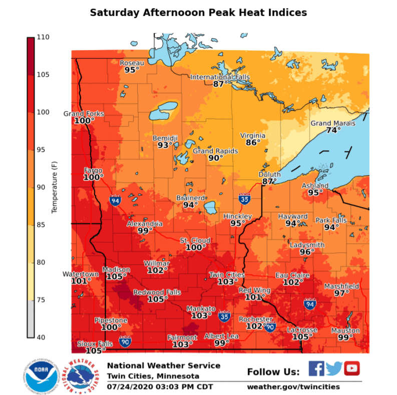 Heat index forecast Saturday