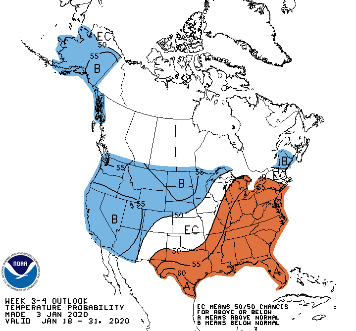 NOAA week 3 and 4 temperature outlook