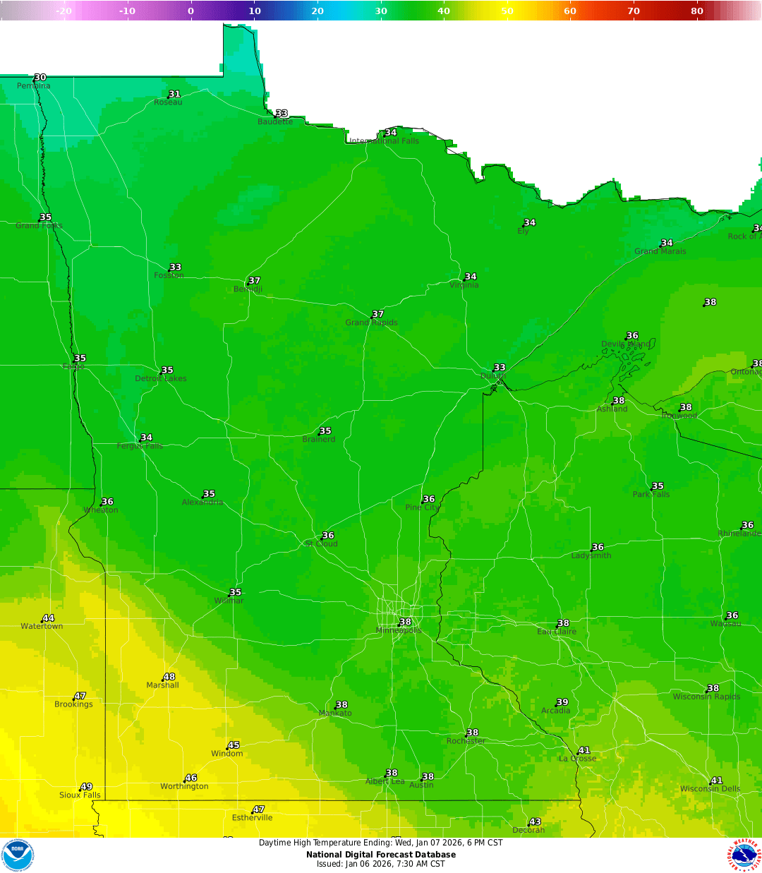 Highs for Wednesday