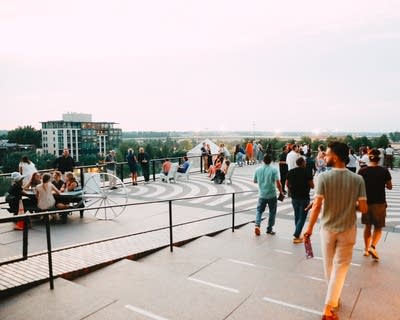 people on the rooftop of the walker art center