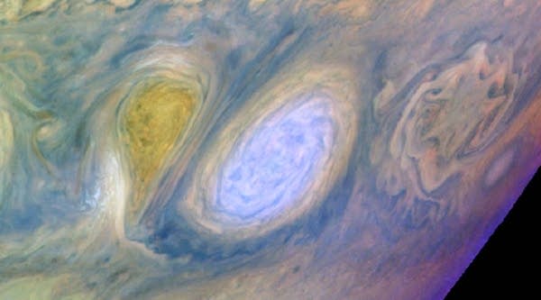 A large storm brewing in Jupiter's atmosphere.