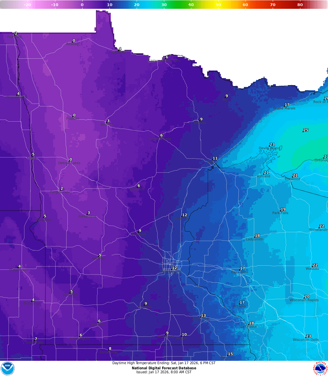 Highs for Saturday