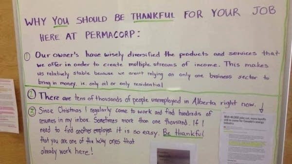 Workers told they should just be thankful they have a job