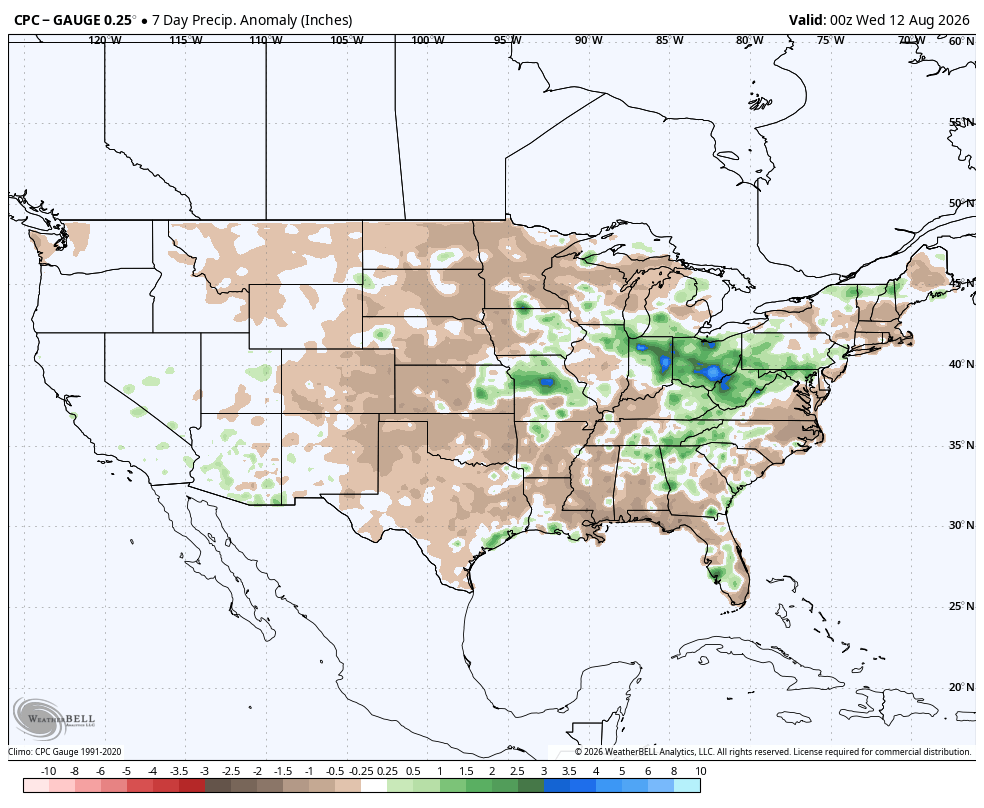 Seven day rainfall deficits