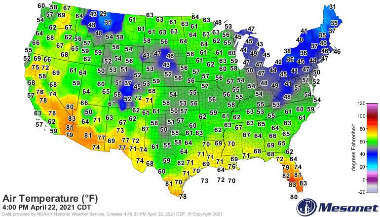 Temperatures Thursday afternoon