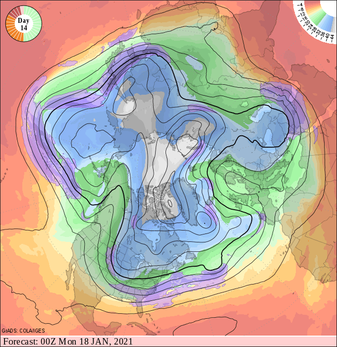 Upper air forecast map for 6 pm January 17