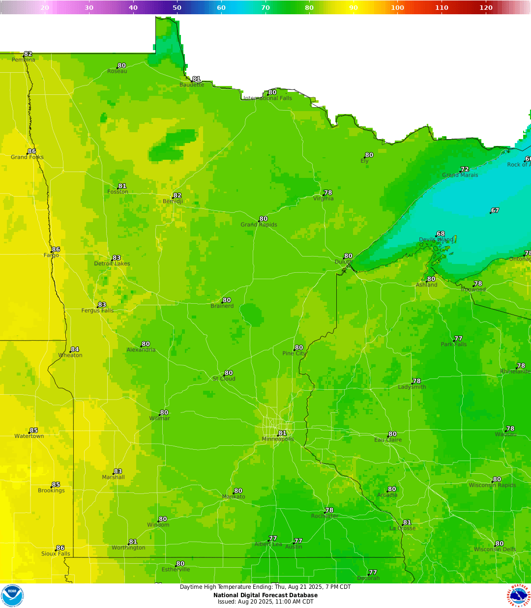 Highs on Thursday