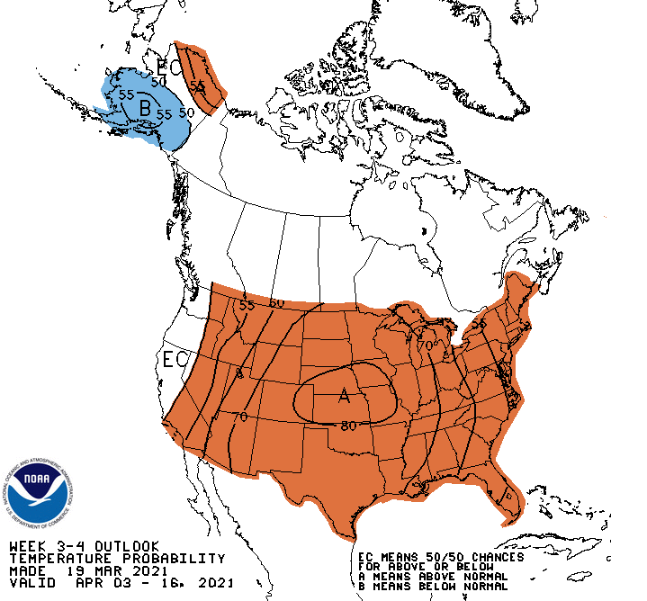 NOAA week 3 and 4 temperature outlook