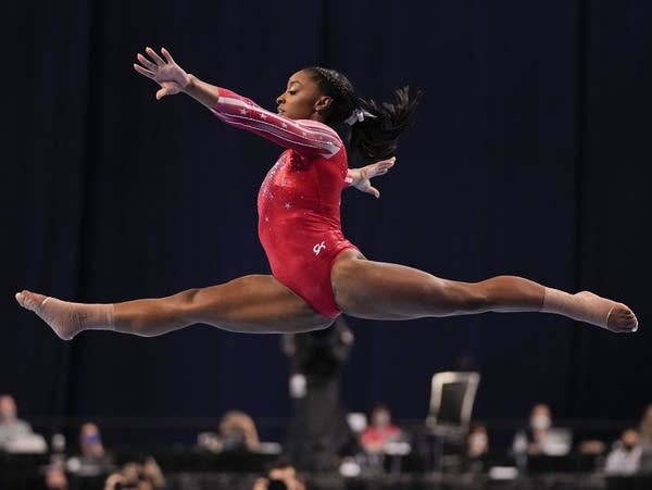 Gymnasts compete at a meet