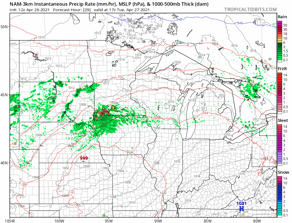 NOAA NAM 3 km model animation Tuesday