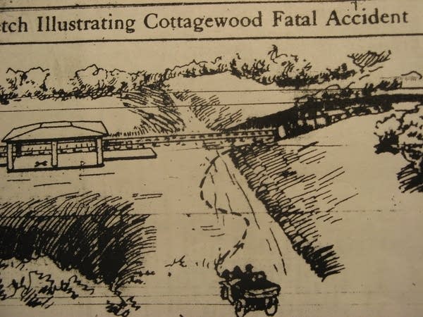 Sketch of the accident that killed the Glueks