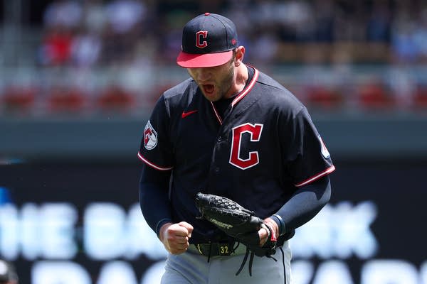 Guardians pitcher celebrating