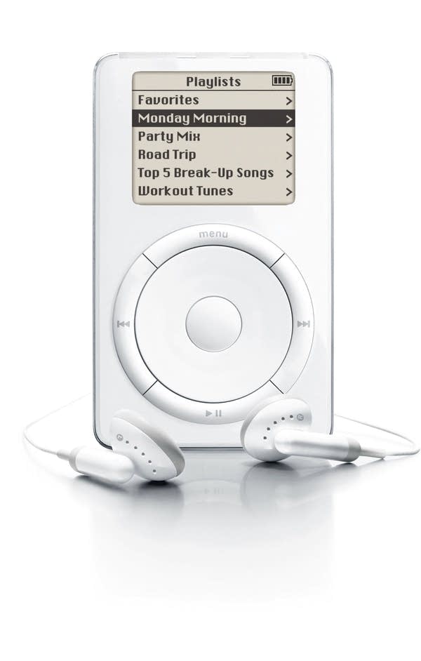 Apple Computer Inc. unveiled a new portable music player, the iPod MP3 music player October 23, 2001 at an event in Cupertino, Calif. The device can hold up to 1,000 songs in digital form.