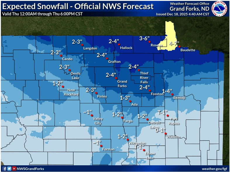 Expected snowfall forecast for northwestern Minnesota