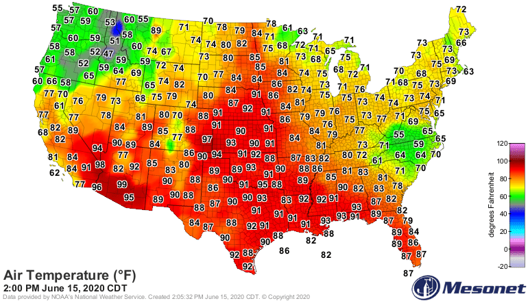 Temperatures Monday afternoon