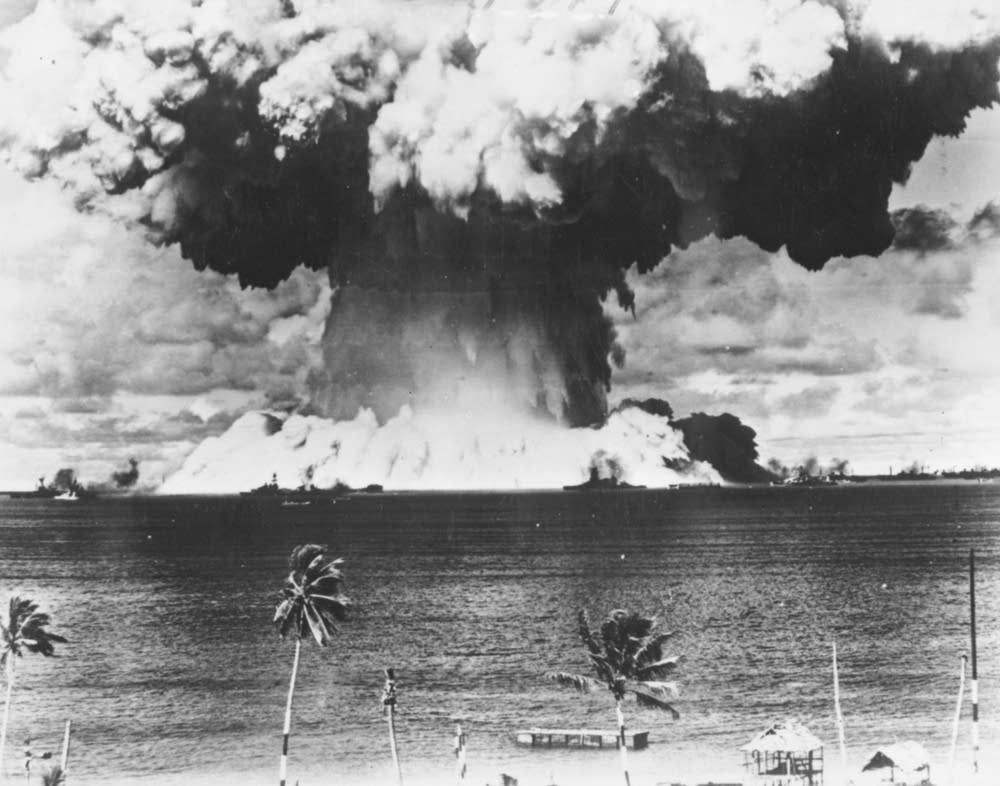 A mushroom cloud over the Bikini Lagoon in 1946