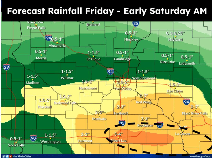 Forecast rainfall Friday into early Saturday