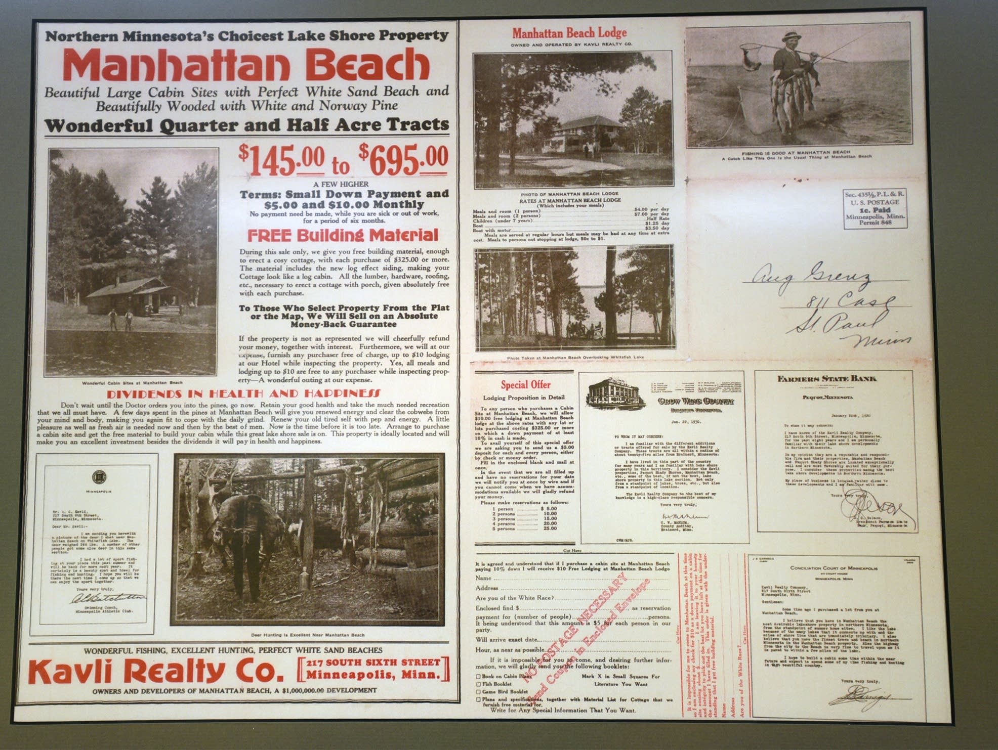 An old clipping advertising Manhattan Beach's lake shore property.