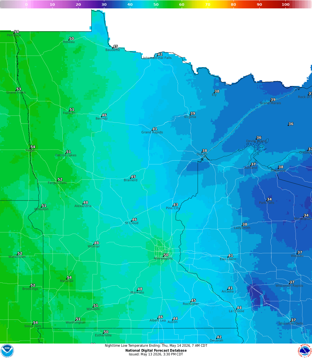 Lows for Wednesday night