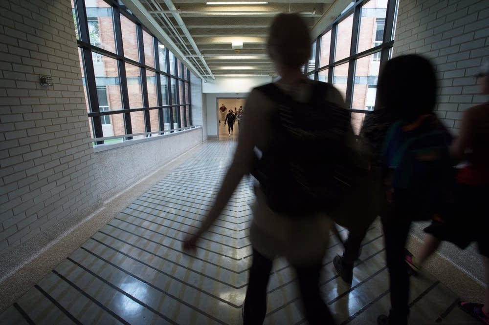 Students head to class on the first day of school.