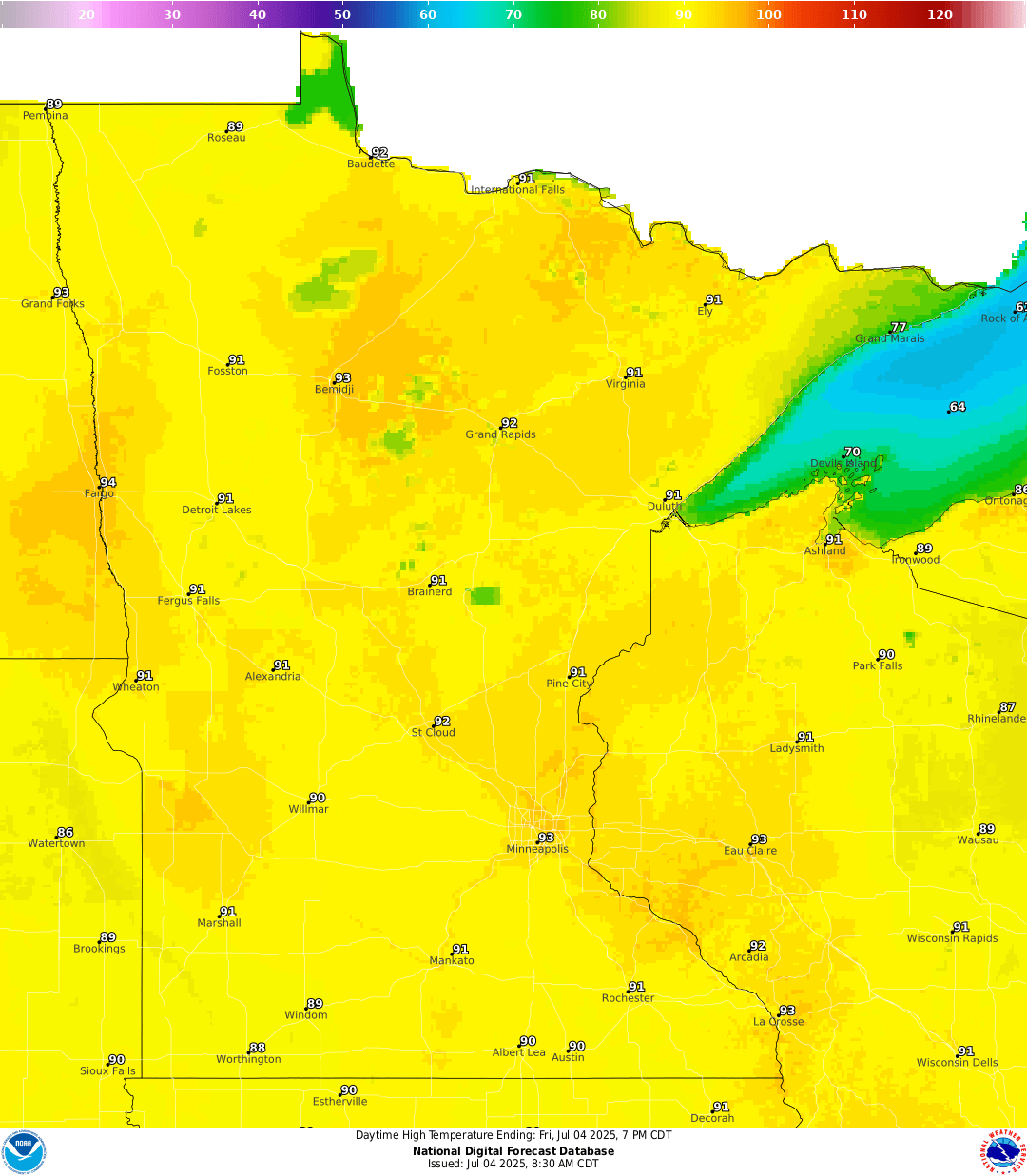 Highs for Friday