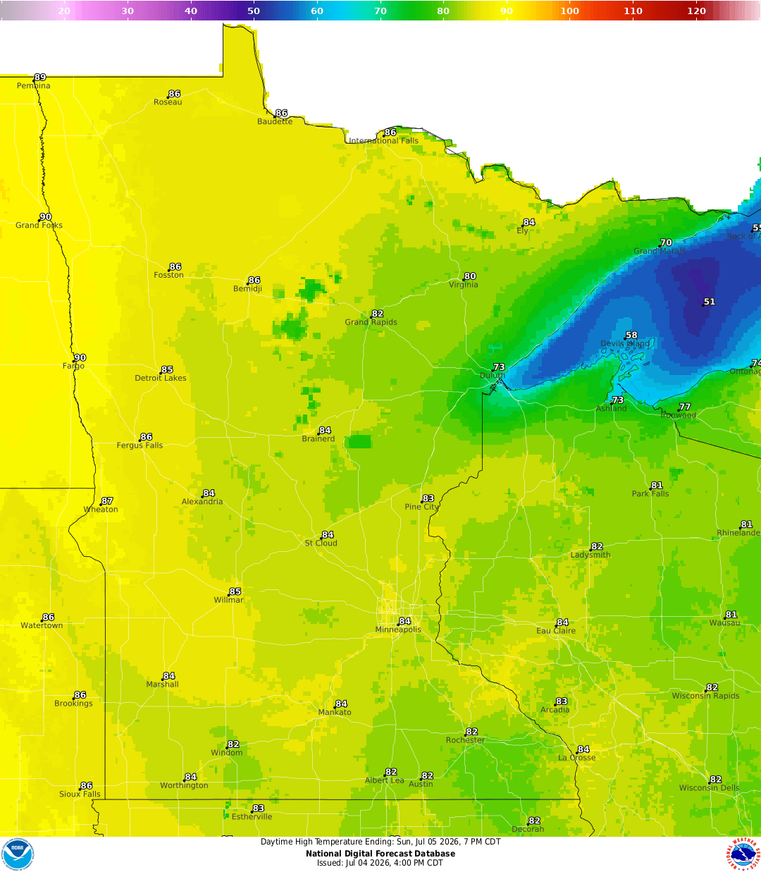 Highs for Sunday