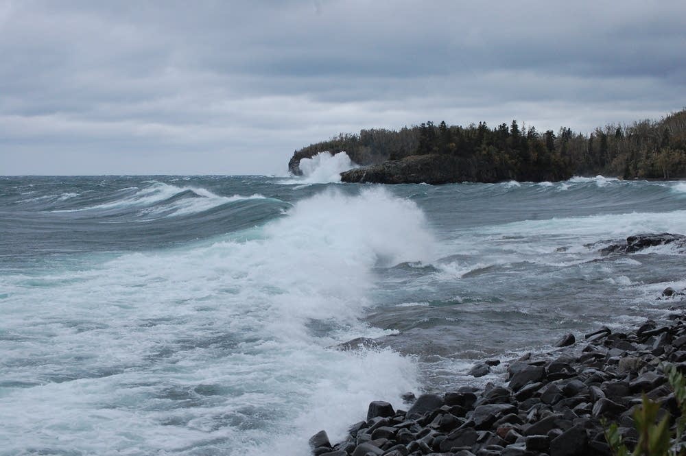 Waves hit the shore of Lake Superior