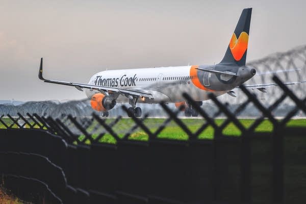 A Thomas Cook aircraft awaits departure on the runway at Terminal 1 at Manchester Airport on September 22, 2019 in Manchester, England. (Photo by Anthony Devlin/Getty Images)