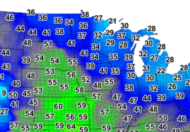 Temperatures Tuesday afternoon
