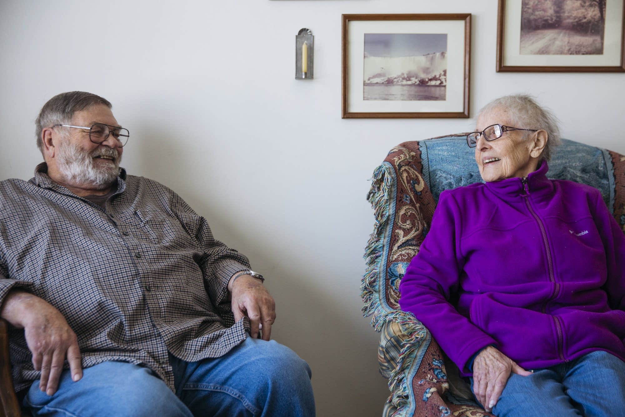 Don and Elaine Lange sit in their living room.
