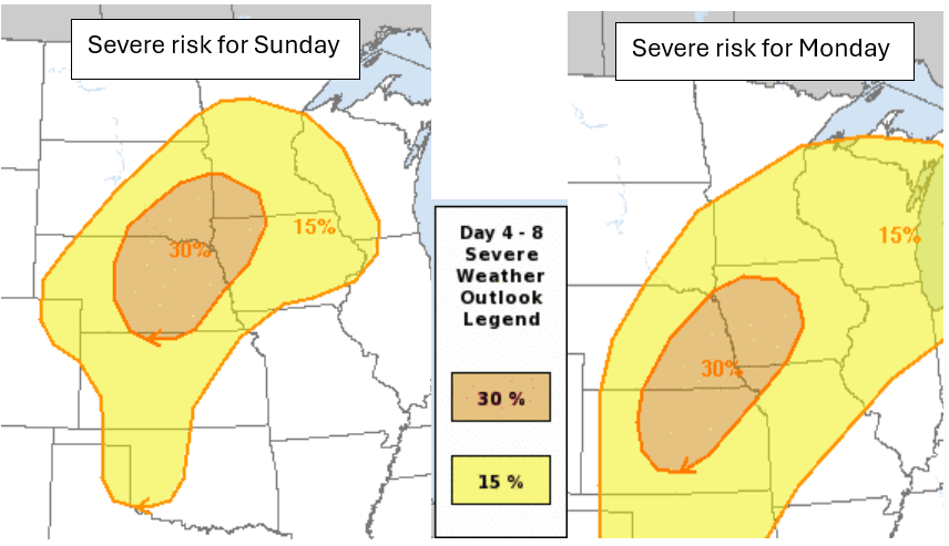 Severe weather risk for Sunday and Monday